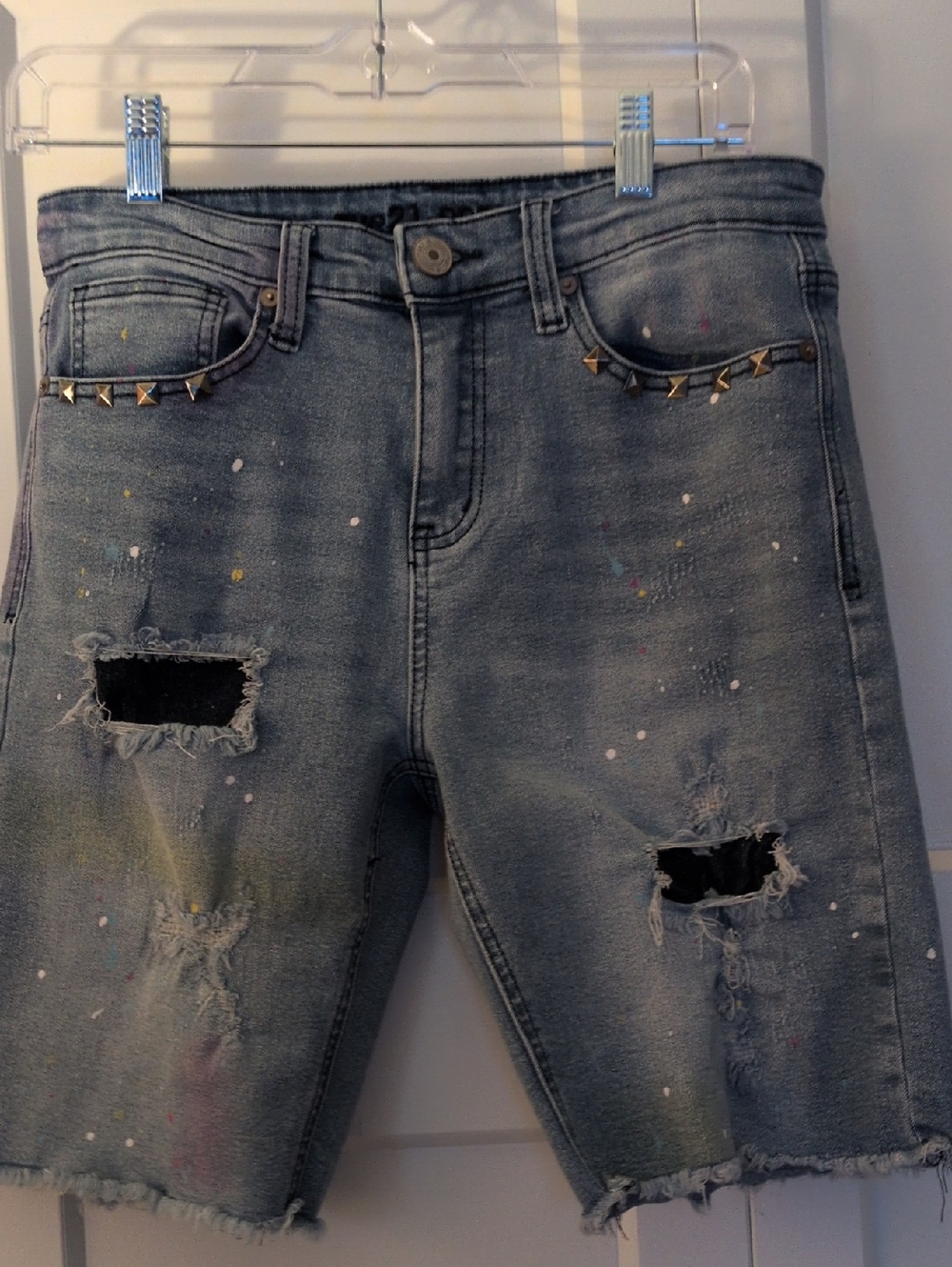 Rue21 Light Blue Distressed Denim Bermuda Shorts with Studded Pockets